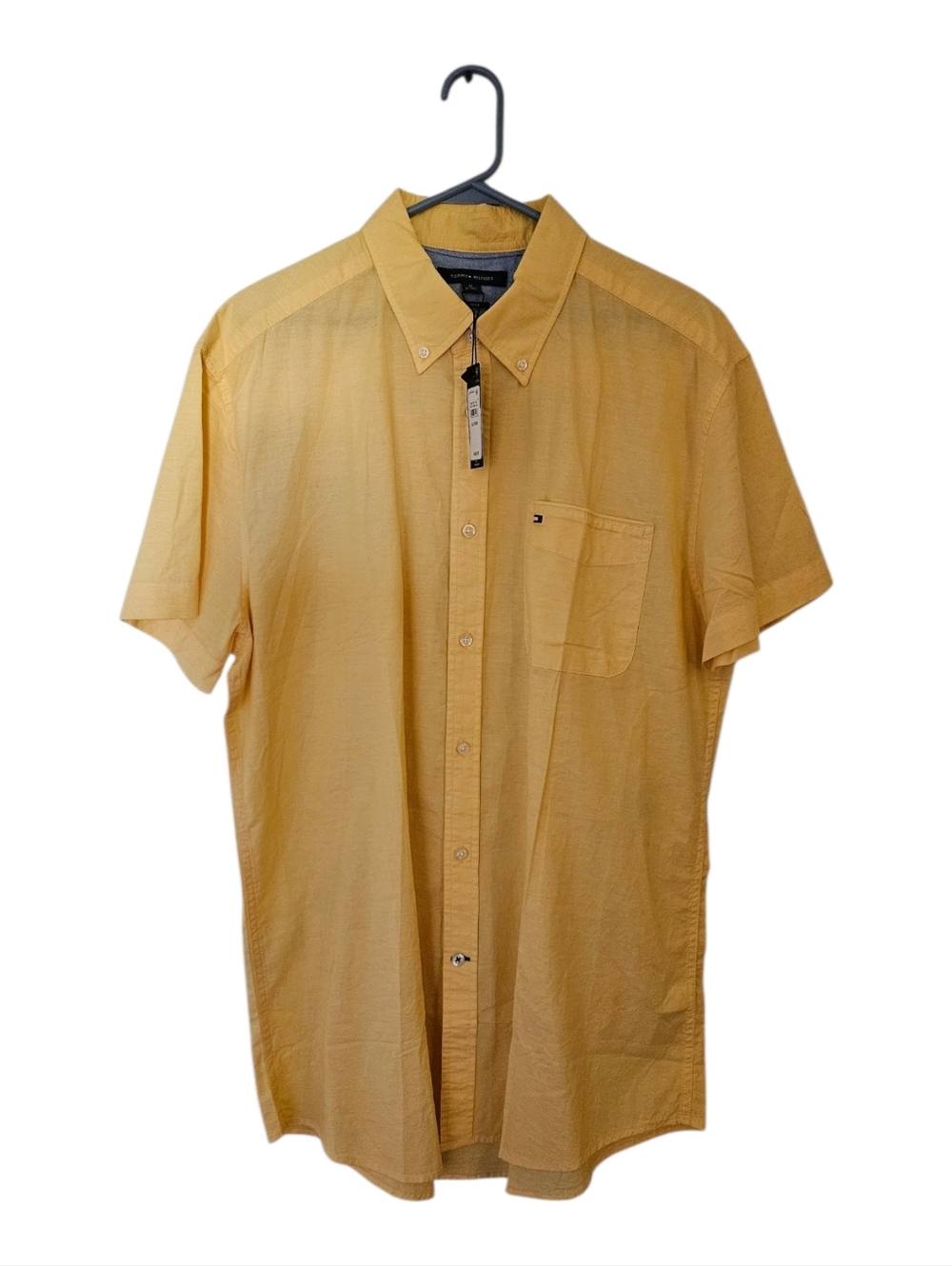 Tommy Hilfiger Yellow Short Sleeve Custom Fit Oxford Button Down Shirt Size XL